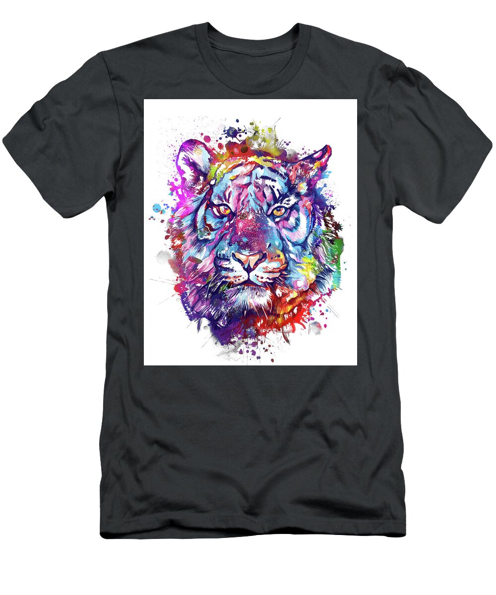 Velocitee Mens T-Shirt Colourful Cool Tiger Face Summertime Holiday A22686 